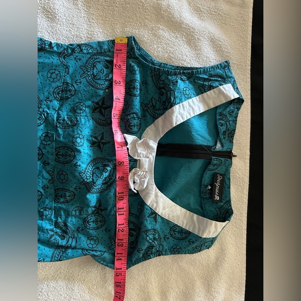 Teal Sleeveless Dress with White Trim - Picture 5 of 5